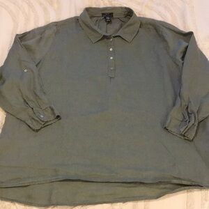 Jones New York 100% Linen  Green Shirt 3X